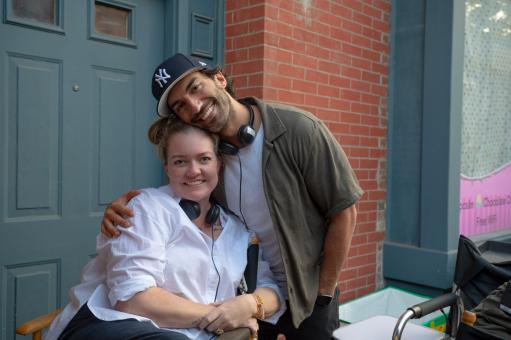 Colleen Hoover and Justin Baldoni on the set of IT END WITH US. © 2023 CTMG, Inc. All Rights Reserved.