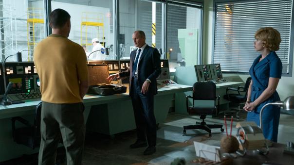 Cole Davis (Channing Tatum), Moe Berkus (Woody Harrelson) und Kelly Jones (Scarlett Johansson) in TO THE MOON. © 2024 CTMG, Inc. All Rights Reserved.