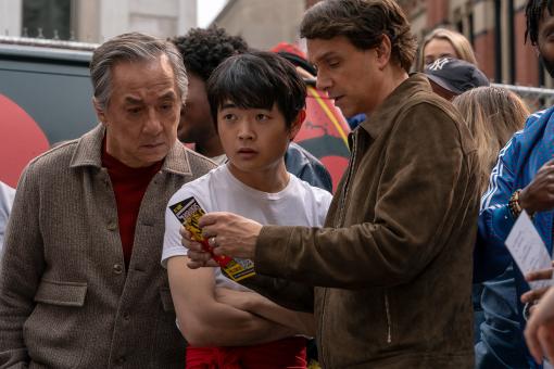 Jackie Chan, Ben Wang and Ralph Macchio in Sony Pictures‘ KARATE KID: LEGENDS © 2024 CTMG, Inc. All Rights Reserved.